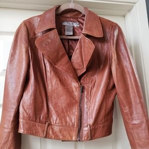 Paige Camden Distressed Motorcycle Jacket Cognac